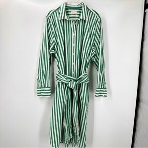 J Crew Tie Waist Shirtdress Green Striped Dress